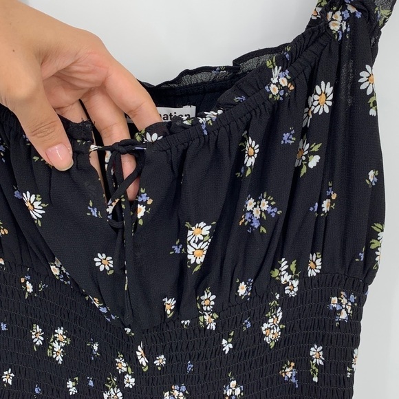 Reformation Silvia floral-print mini black floral ruffle smock fitted sun dress - Picture 13 of 16